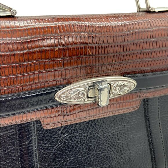 Brighton Handbag Purse Retro Women's Black Brown Leather Classic 8"x 9"x 3.5" - Picture 4 of 16